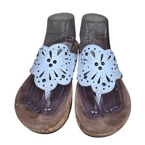 Clarks Artisan Sandals Palima Palm Laser Cut Thong Cork Wedge White Womens Sz 8